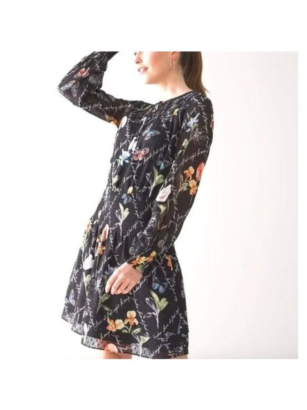 White House Black Market LS Clip Smock Blouson Dress Large NWT $160